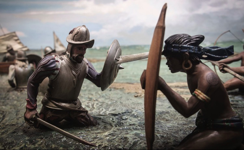 Magellan's forces fight those of Lapu-Lapu in the Battle of Mactan, 1521. Photo of the Ayala Museum history dioramas.