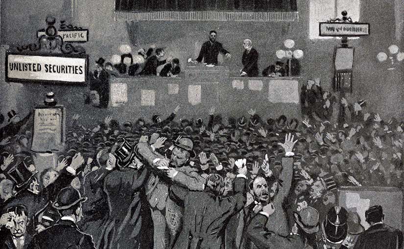 May 5, 1893: panic on the stock exchange as captured in Leslie's Illustrated Newspaper.