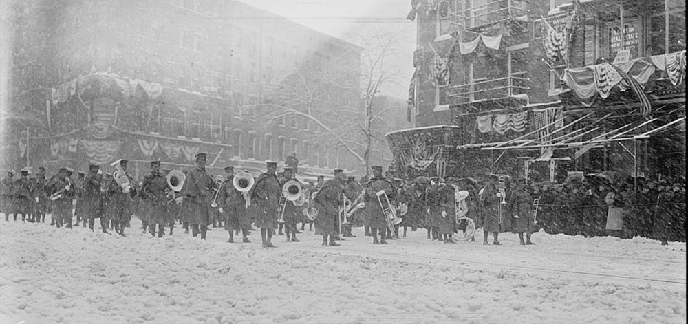 The band in the March 1909 blizzard inauguration of President William Howard Taft.