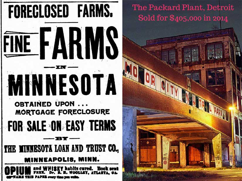 A comparison of 1893 and 1983 structural change, with farms dying to pave the way for industrialism in 1890s [The Worthington Advance], and then those same factories dying in the 1980s [Ben Wojdyla].