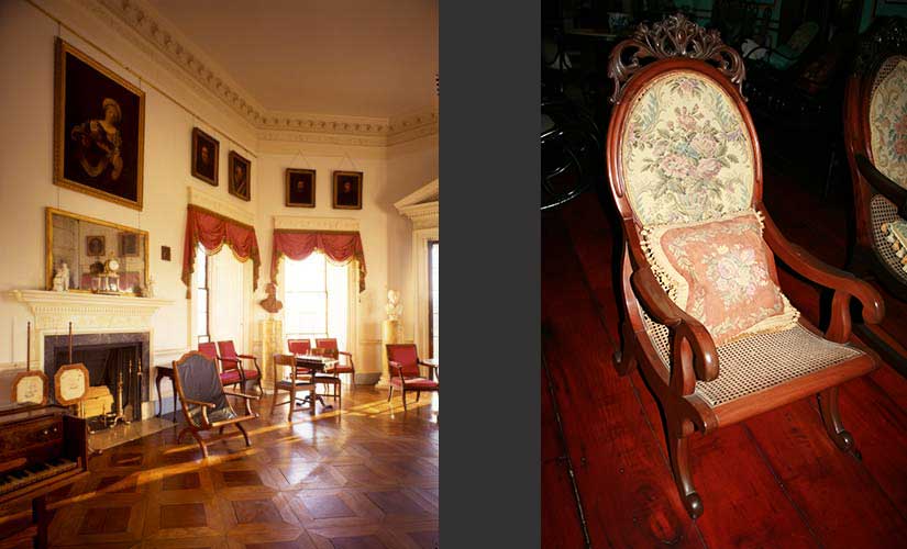 Thomas Jefferson's butaka chair (left) and a fancy butaka from a turn of the century Philippine home (right).