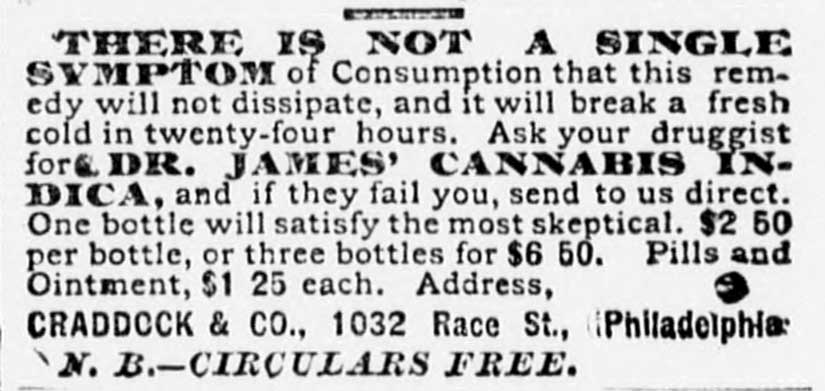 An advertisement for Dr. James's cannabis tonic, courtesy of The Library of Congress.