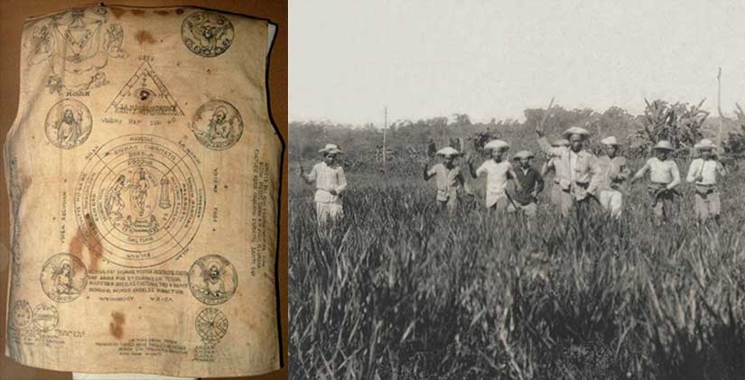 A Samareño Pulahan amulet jacket from the 1890s, along with a rare photo of Pulahans on the attack.