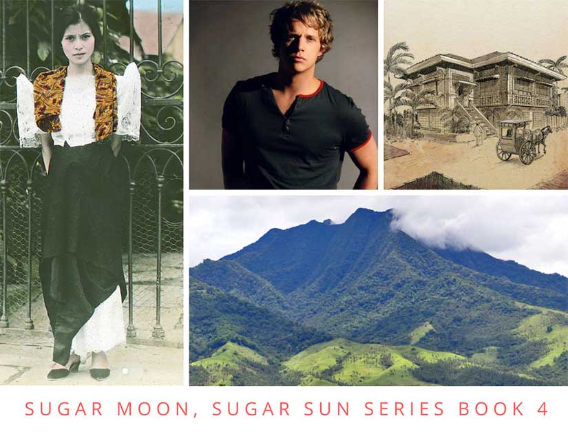 Character board for Sugar Moon upcoming book in steamy Sugar Sun historical romance series set in Philippines