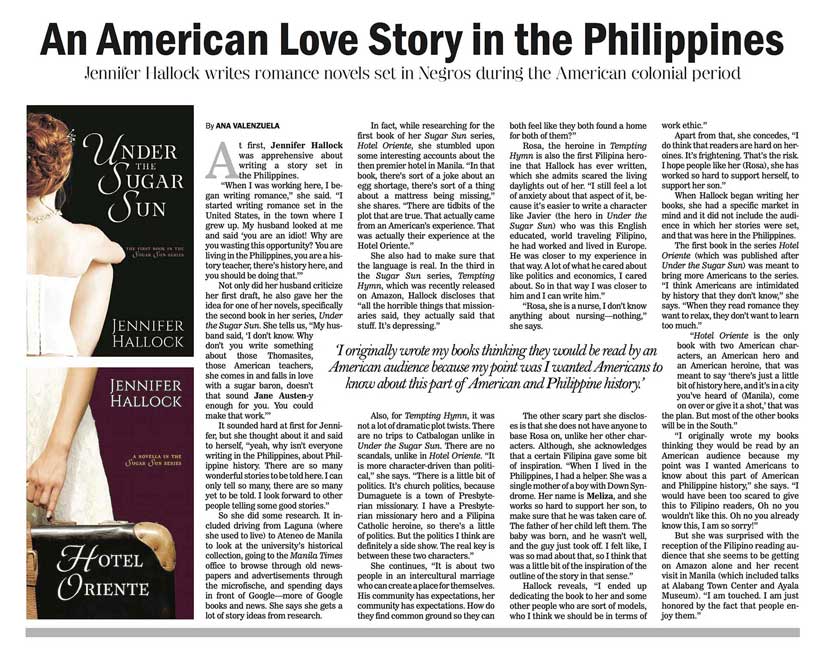 Manila Philippines Bulletin newspaper article on steamy historical romance Sugar Sun series
