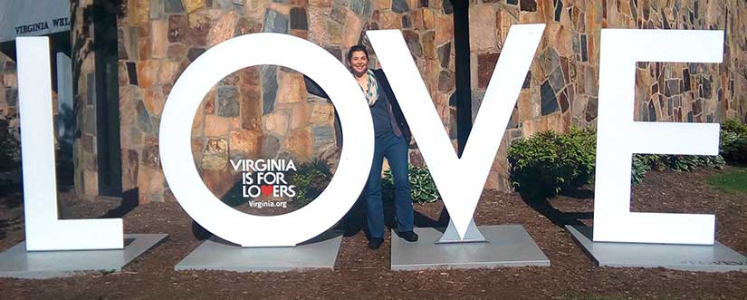 Virginia is for Lovers sign at the welcome center on return from Romantic Times Booklovers Convention 2017 in Atlanta