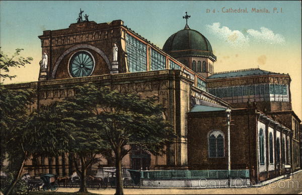 Manila Cathedral vintage postcard in color