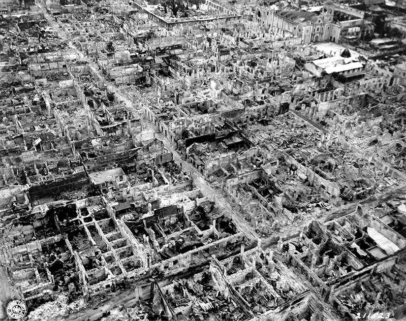 aerial photo of Manila destruction in World War II