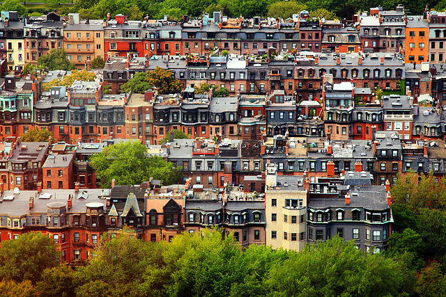 Boston Back Bay brownstone houses.